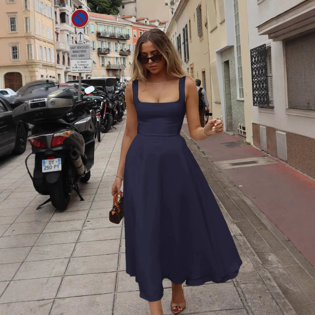 Dame Elegant Maxikjole med kvadratisk utringning og flytende skjørt Skjora