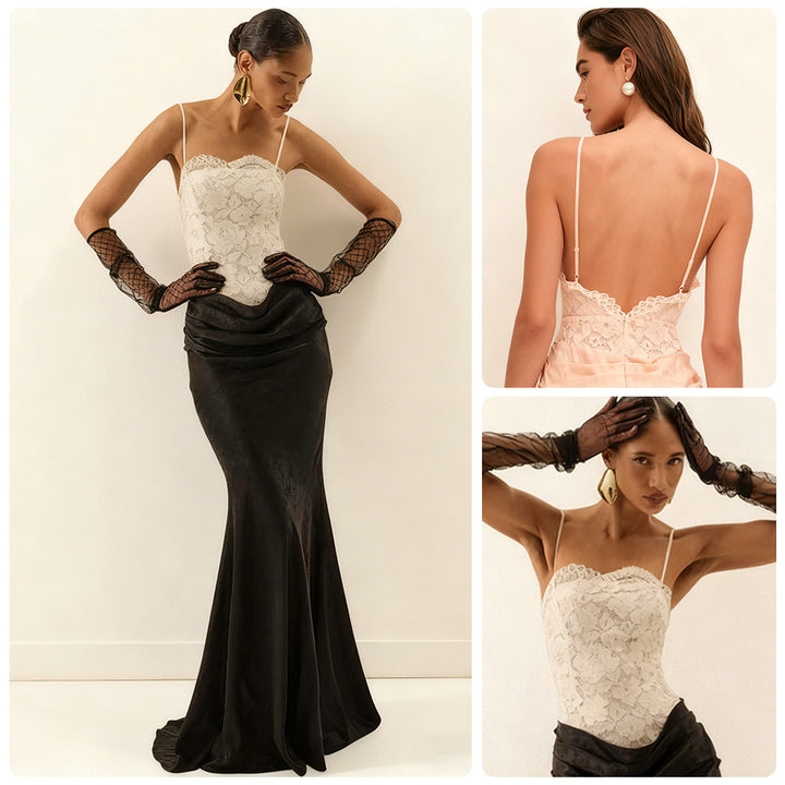 Women's Elegant Corset Evening Gown with Chic Peplum and Long Hem Skirt