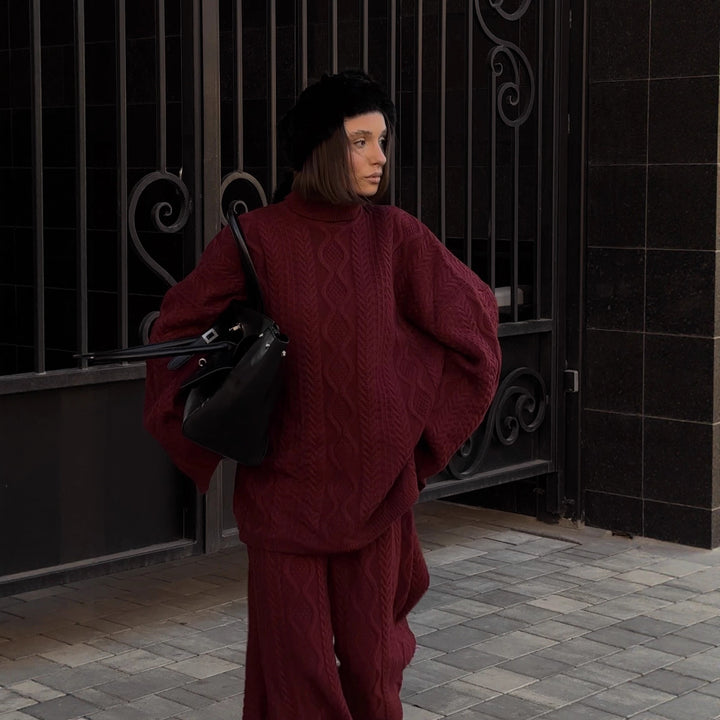Damer koselige strikkede jumpsuit med kabelmønster Skjora