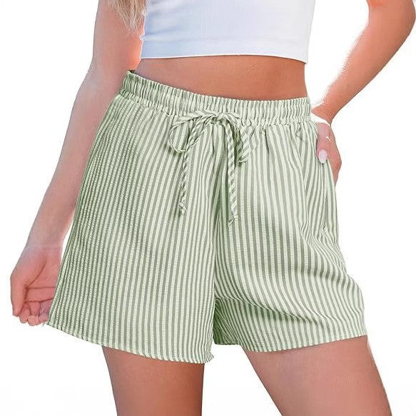 Dame casual shorts med elastisk midjebånd og stripete design Skjora