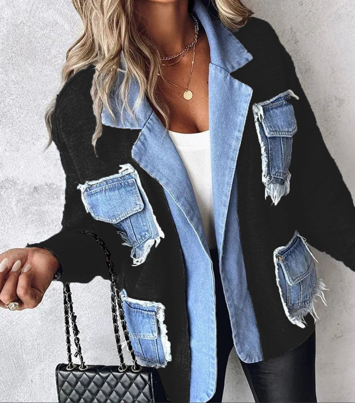 Kvinnelig casual cardigan med to brystlommer og detaljvennlig denim Skjora