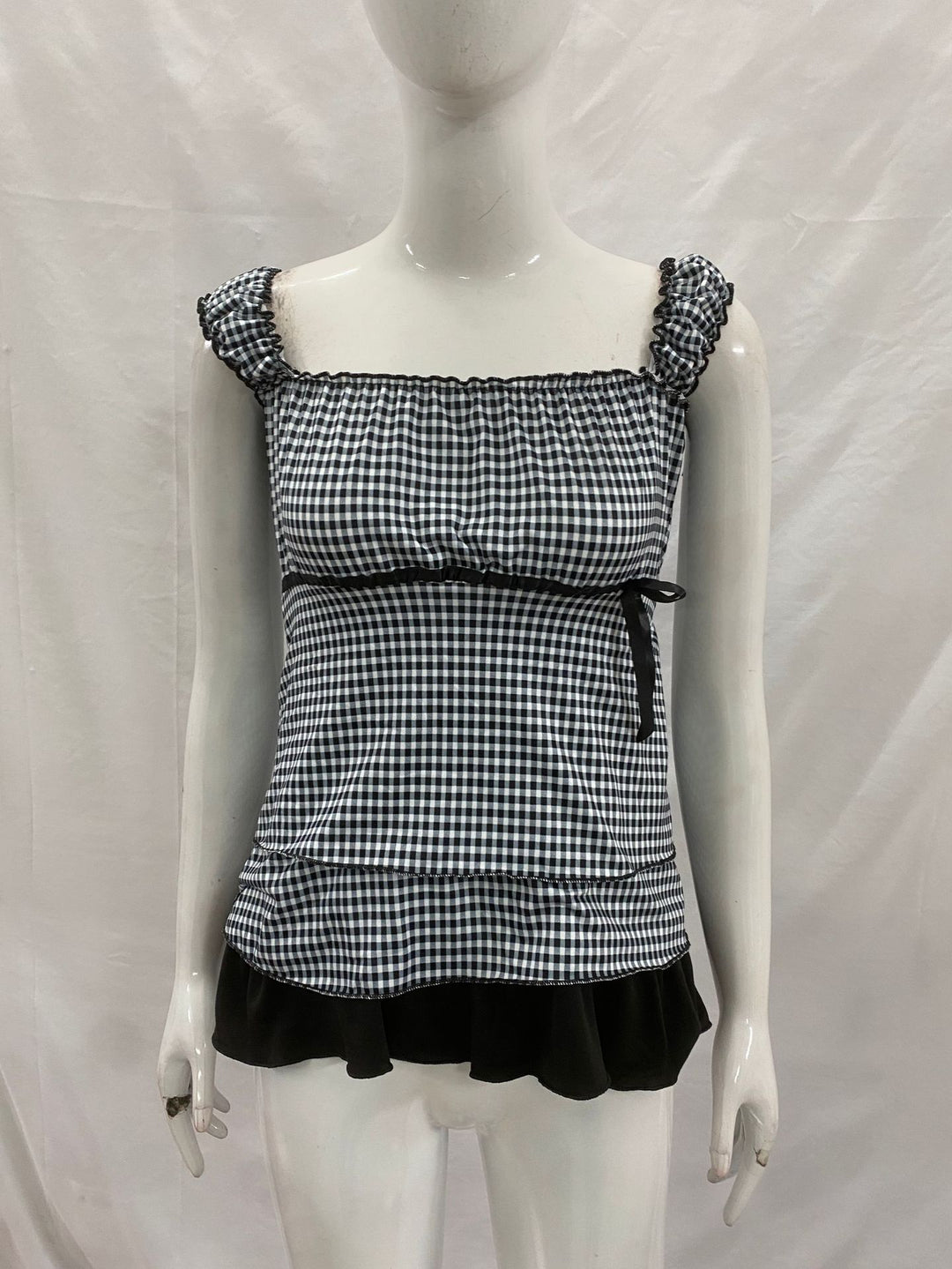 Dame Rysjeskjorte med Gingham-mønster og elastiske stropper Skjora
