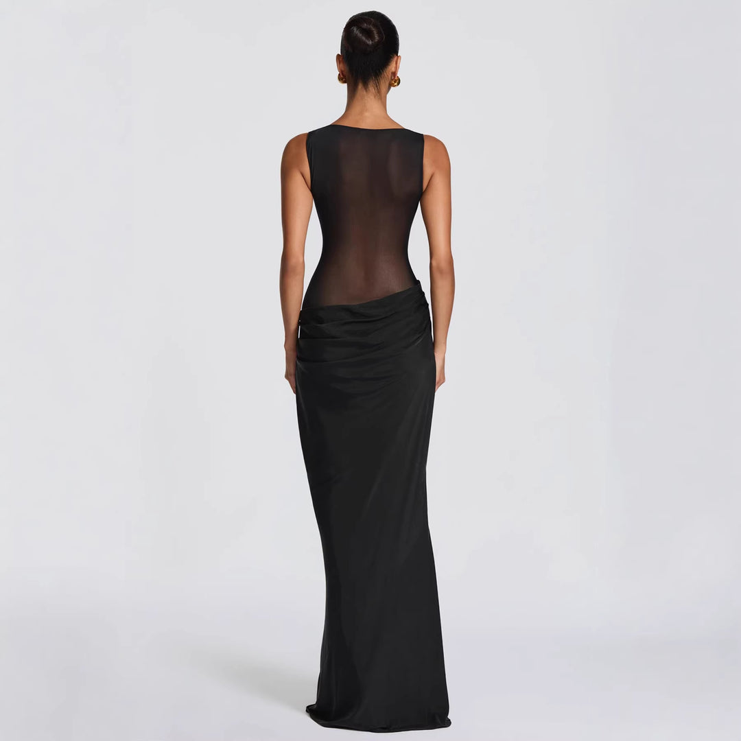 Damer Elegant Kveldsdress med Transparent Top og Raffinerte Volanger