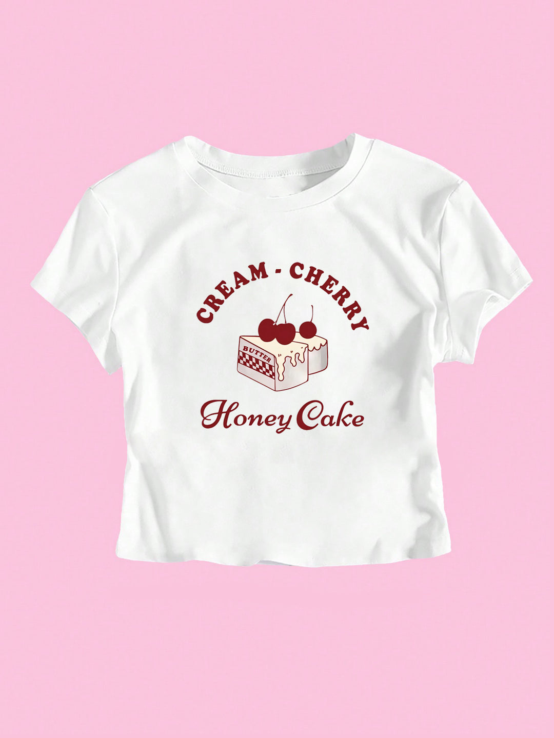 Dame Crop-T-skjorte med kreativ dessertmotiv og moderne snitt Skjora