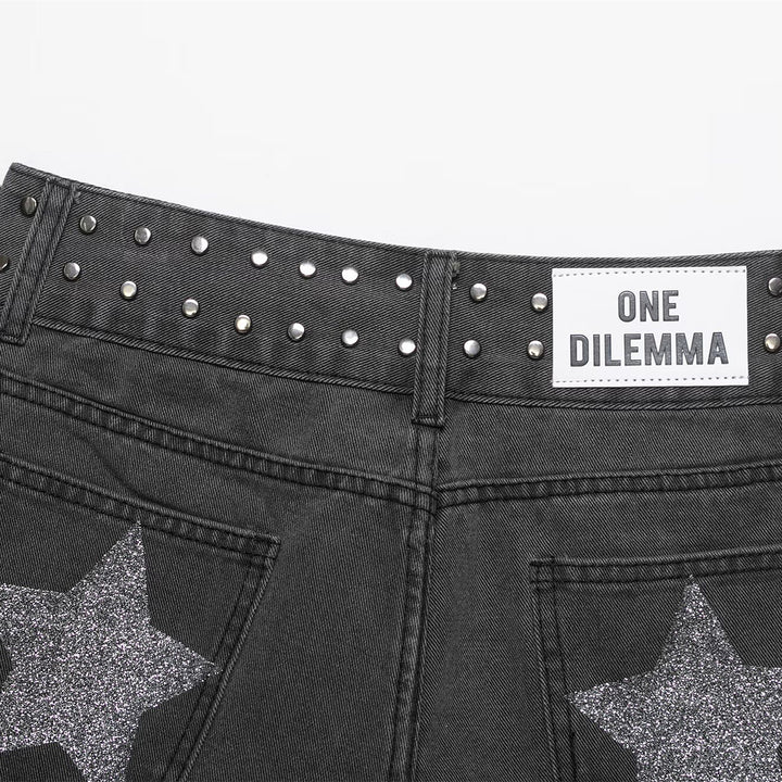Dame Jeans-Shorts med dekorative nagler Skjora