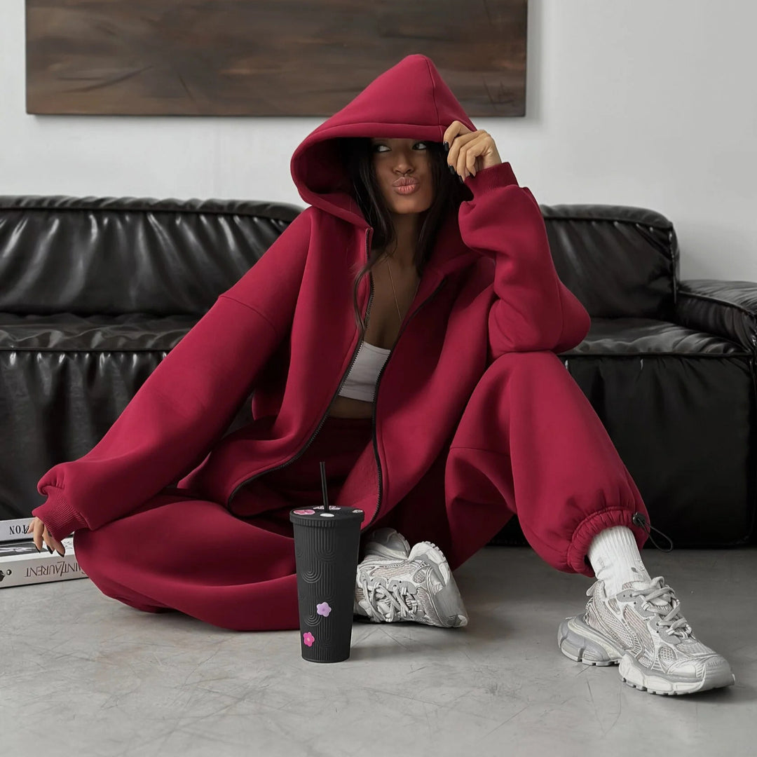 Dame's casual hettegenser og joggebukse sett laget av høy-kvalitets fleece med en løs passform Skjora