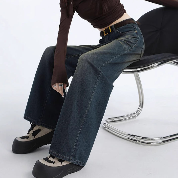 Damer vide jeans med høy midje og moderne vask Skjora