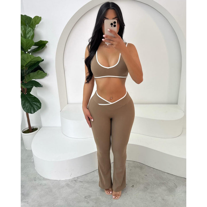 Women's Sporty Two Piece Set with Crop Top and Flared Leggings Skjora