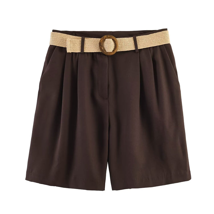 Dame elegante shorts med bred, flettet belte Skjora