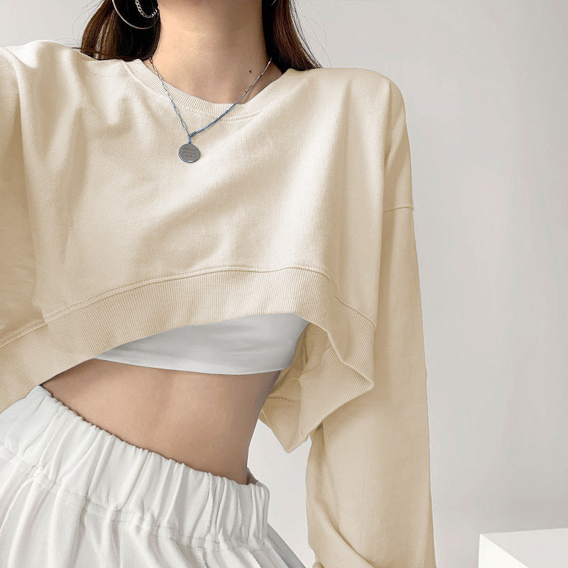 Kvinnes uformelle crop sweatshirt med løse ermer og trendy snitt