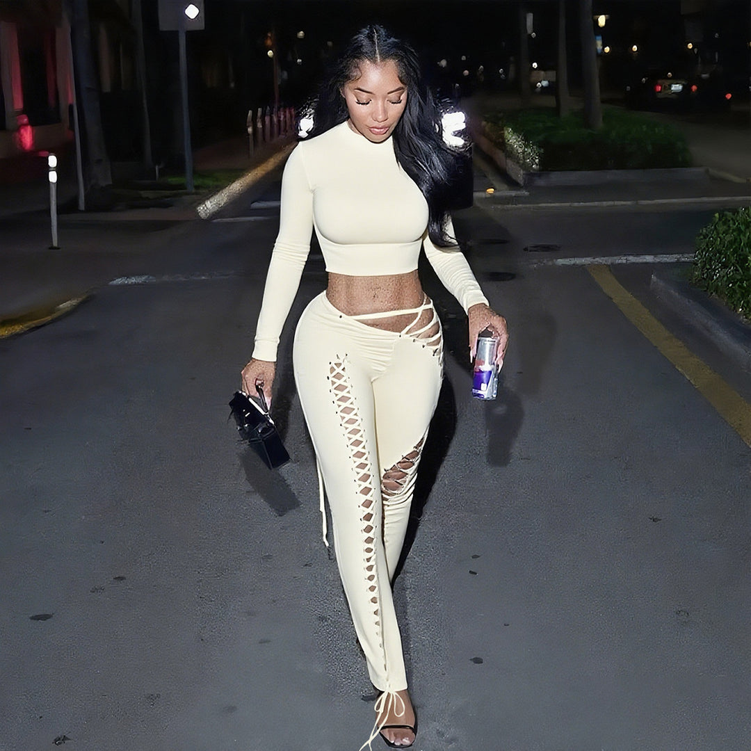 Ladies' Crop Top and High-Waisted Drawstring Leggings Skjora