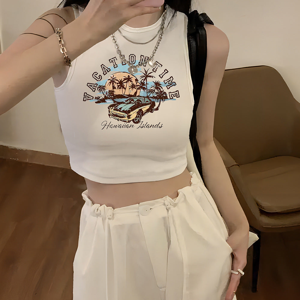 Dame Crop-Top med kreativt sitat og avslappet snitt Skjora
