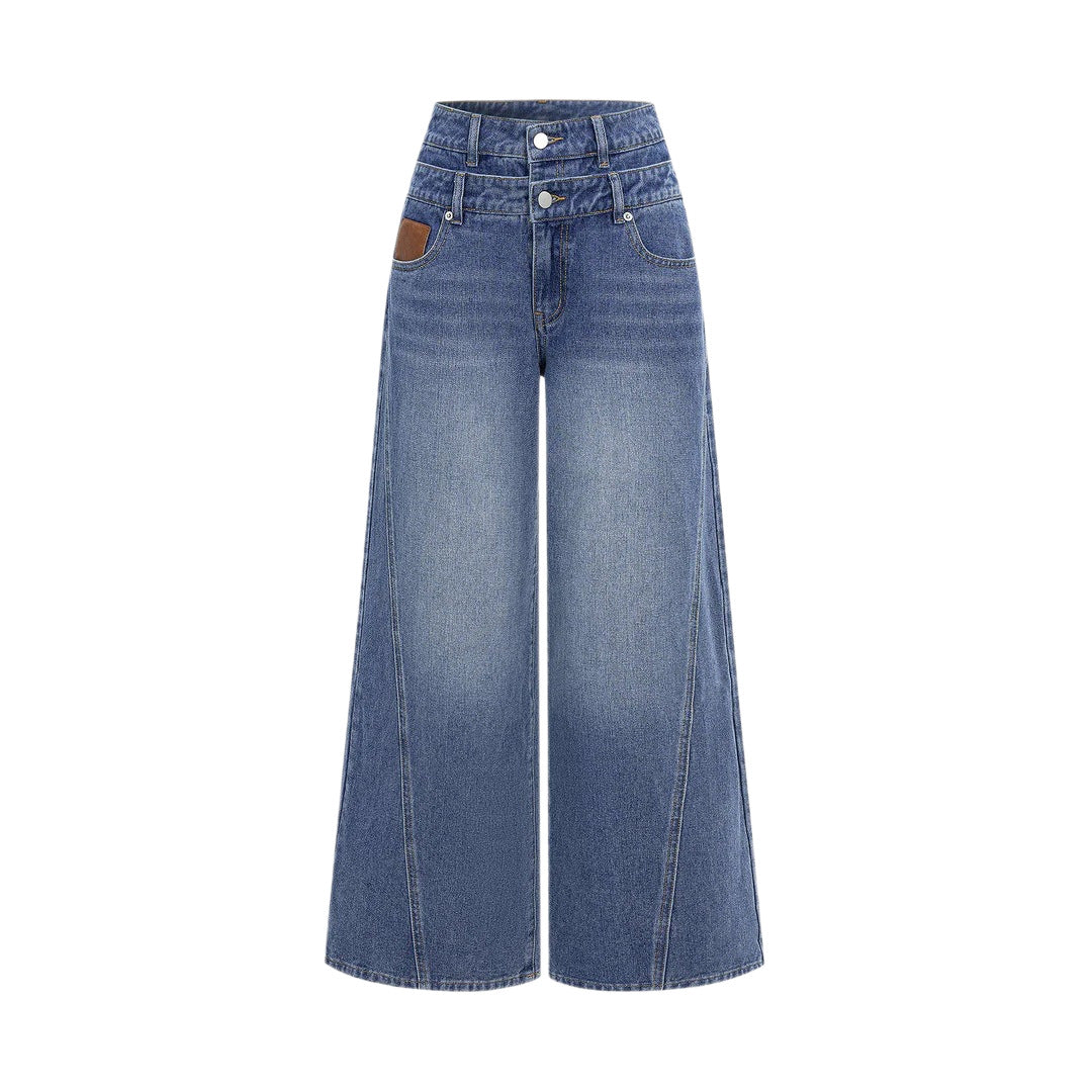 Dame moteriktig høy midje jeans med vid ben Skjora