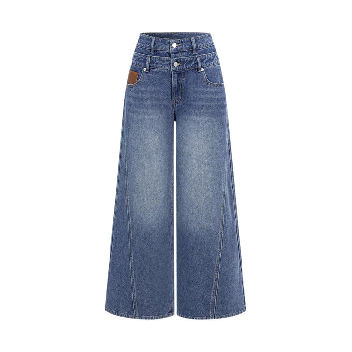 Dame moteriktig høy midje jeans med vid ben Skjora