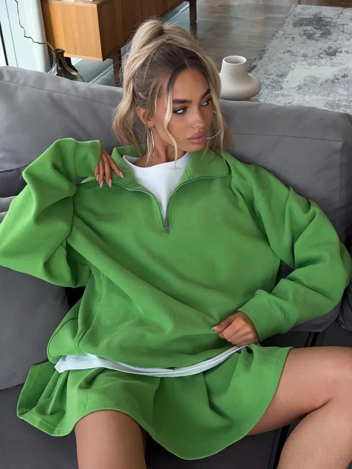 Dame casual hettegenser med full glidelås og oversized fasong Skjora