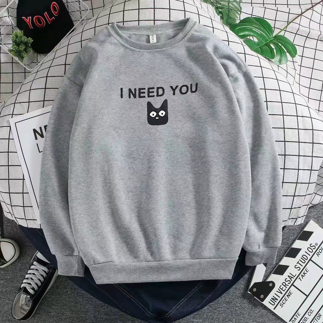 Dame sweatshirt med søtt kattemotiv Skjora