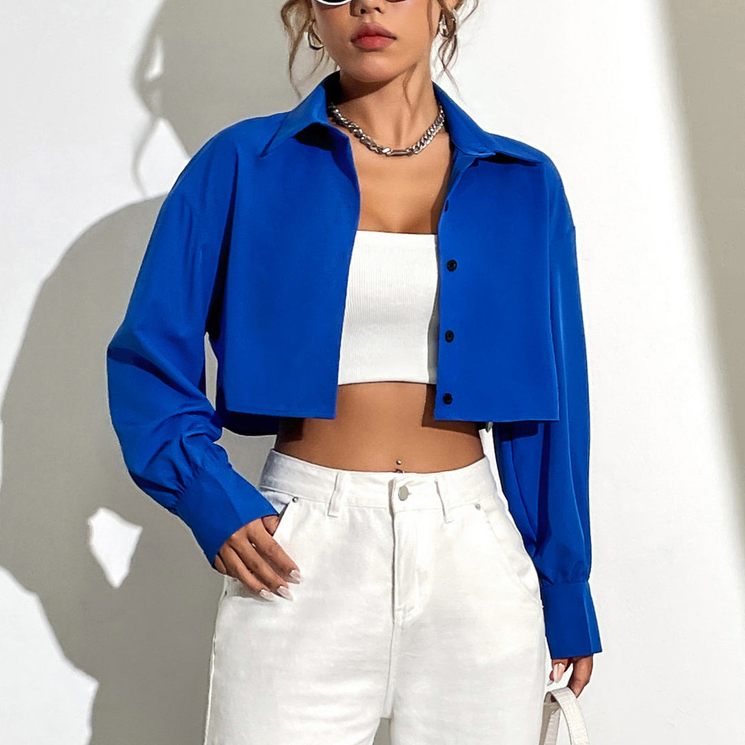 Dame cropped skjortejakke med moderne knappedetaljer og elegante puffarmer Skjora