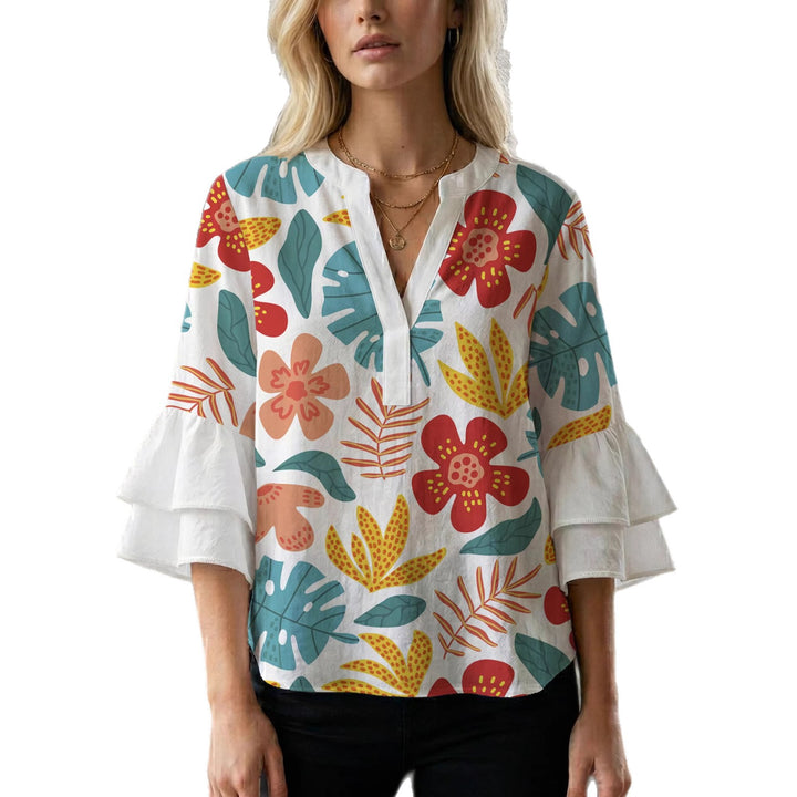Damer Elegant topp med voluminøse rynkete ermer og blomstertrykk Skjora