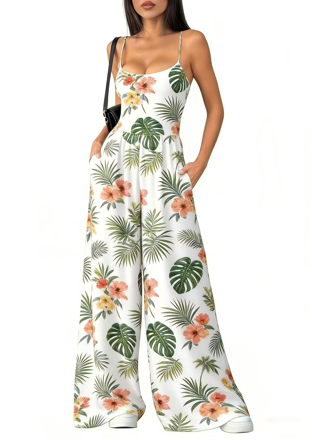 Damen Elegant Jumpsuit med geometrisk utskrift og brede ben Skjora
