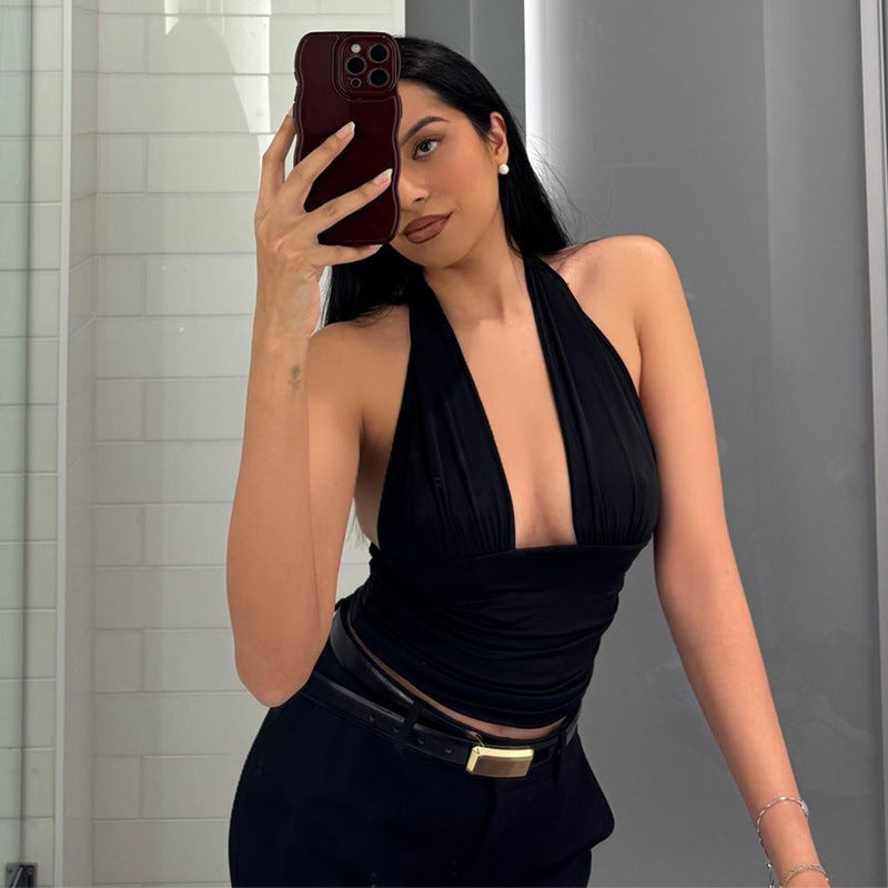 Dame Elegant Crop-top med dyp V-hals og innpakningsdetaljer Skjora