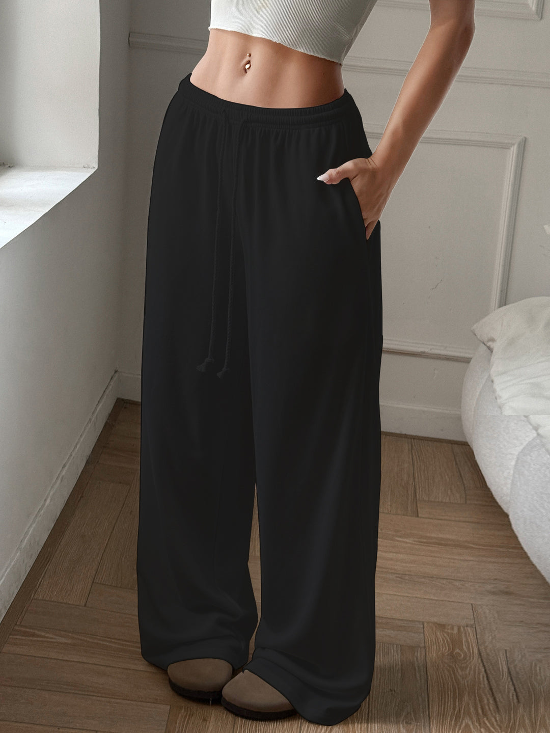 Dame avslappet Palazzo bukser med elastisk liv og praktiske sidelommer Skjora