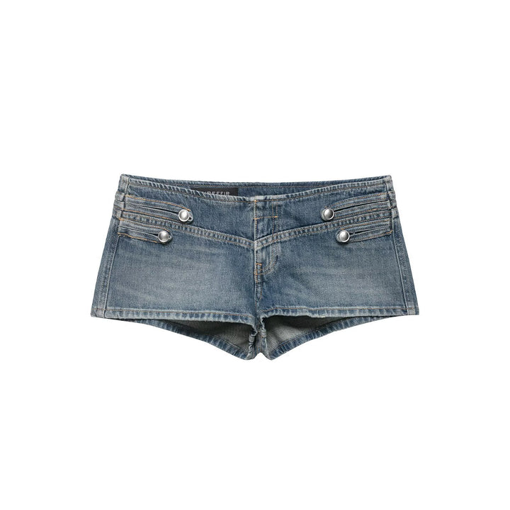 Dame Denim-shorts med dekorative knapper Skjora