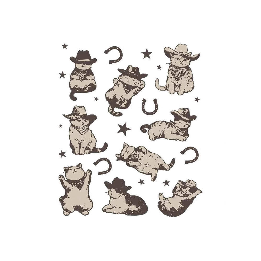 Dame Crop-T-Shirt med leken kattemotiv og cowboy-design Skjora