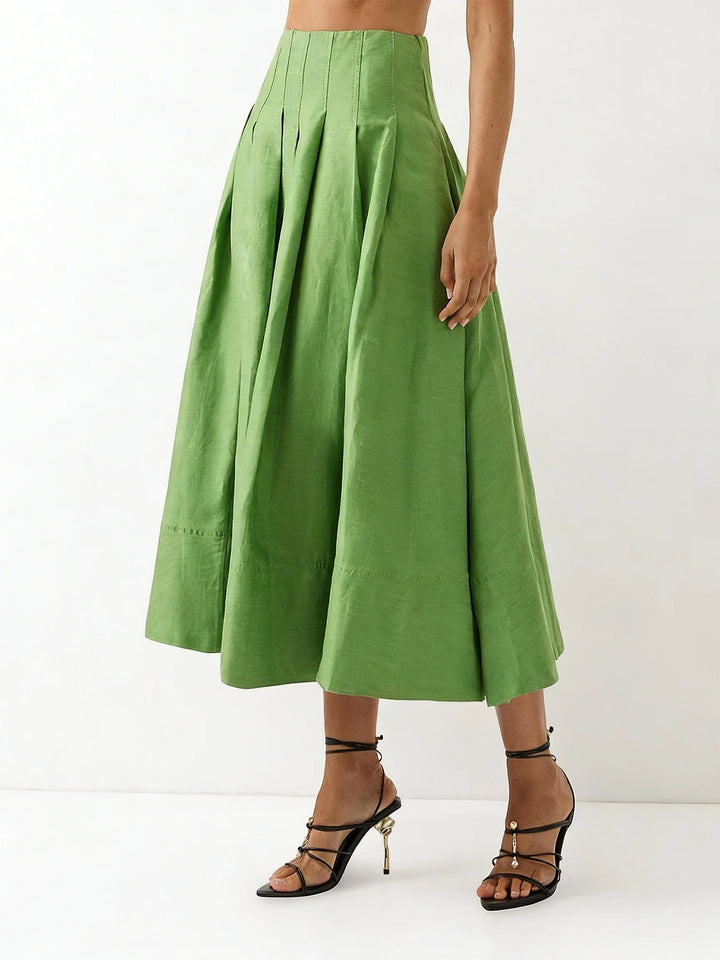 Damer Elegant Midi Skjørt med Flytende Snitt og Sidelommer