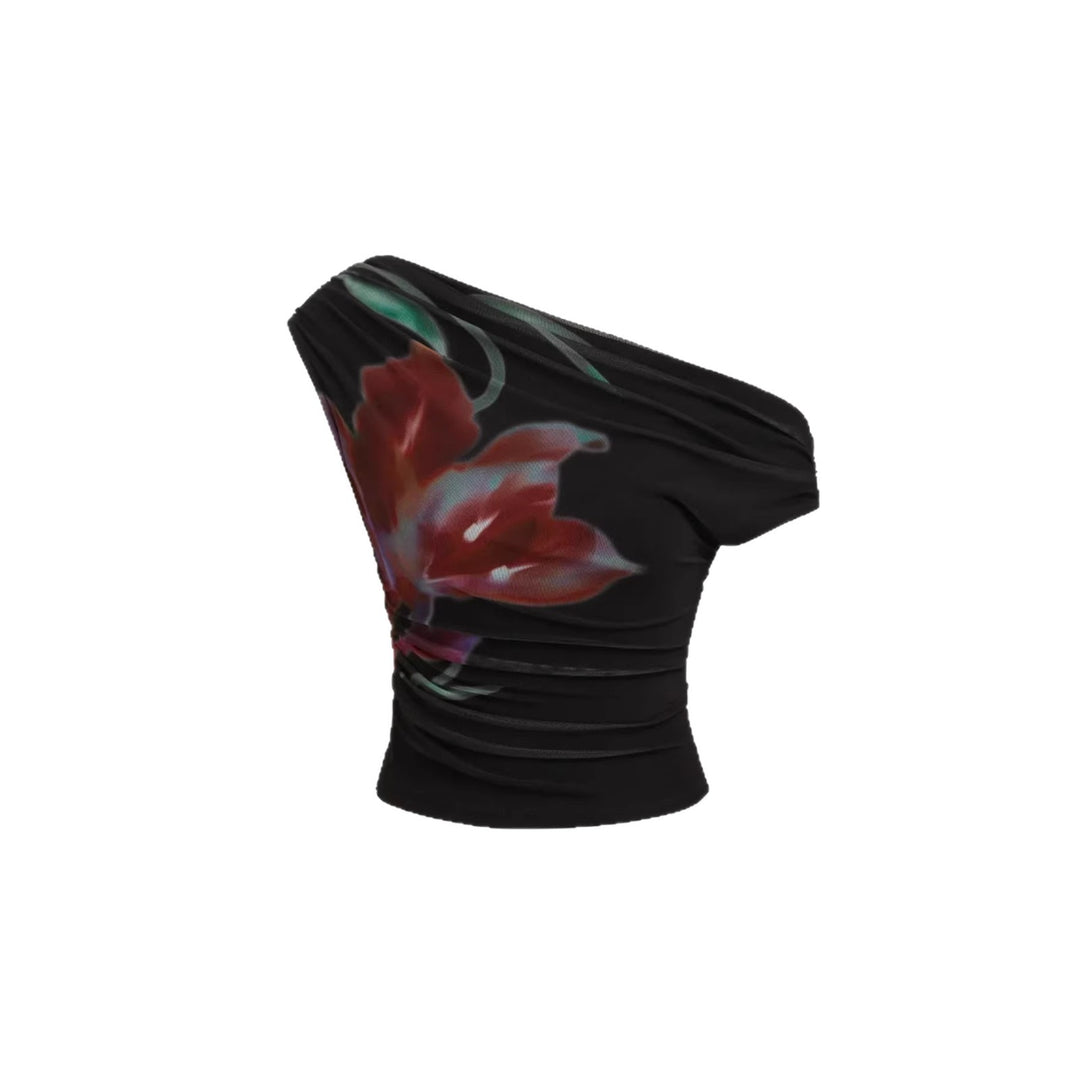Dame Off-Shoulder Top med blomsterdesign og rynking Skjora