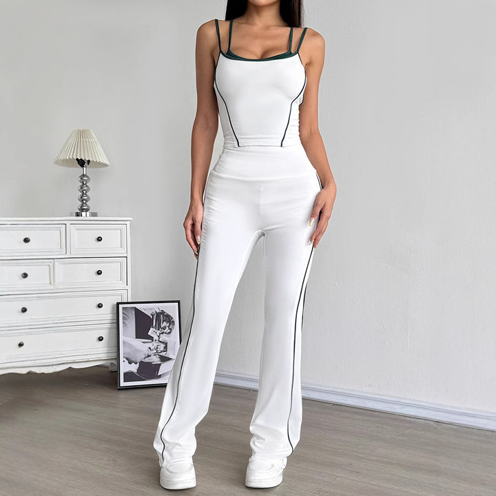 Dame Sportsligt To-delt Sett med moteriktig Crop-Top og vide Leggings Skjora