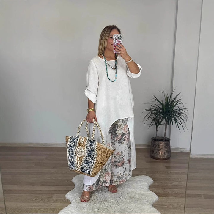 Dame Casual Langermet Skjorte med Asymmetrisk Hem Skjora