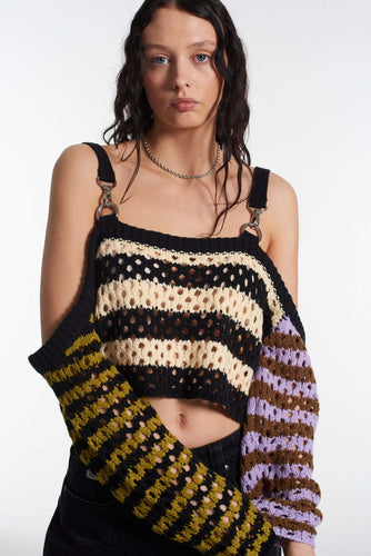 Damer heklet Crop-Top med kreative striper og dekorative ermer Skjora