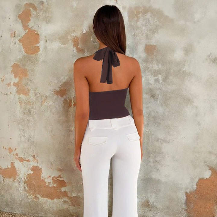 Dame trendy Tankini-overdel med avslappet rynking og halterneck Skjora
