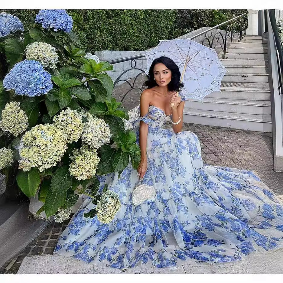 Damer Elegant Maxi Kjole med Blomster Chiffon og Utsvakt Skjørt Skjora