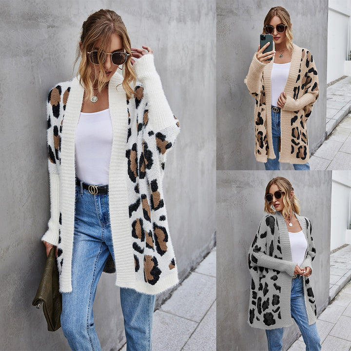 Damer koselig cardigan med trendy leopardmønster Skjora