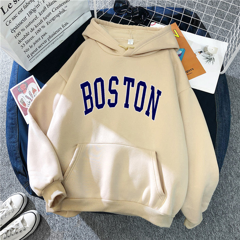 Dame hettegenser med klassisk Boston-print Skjora