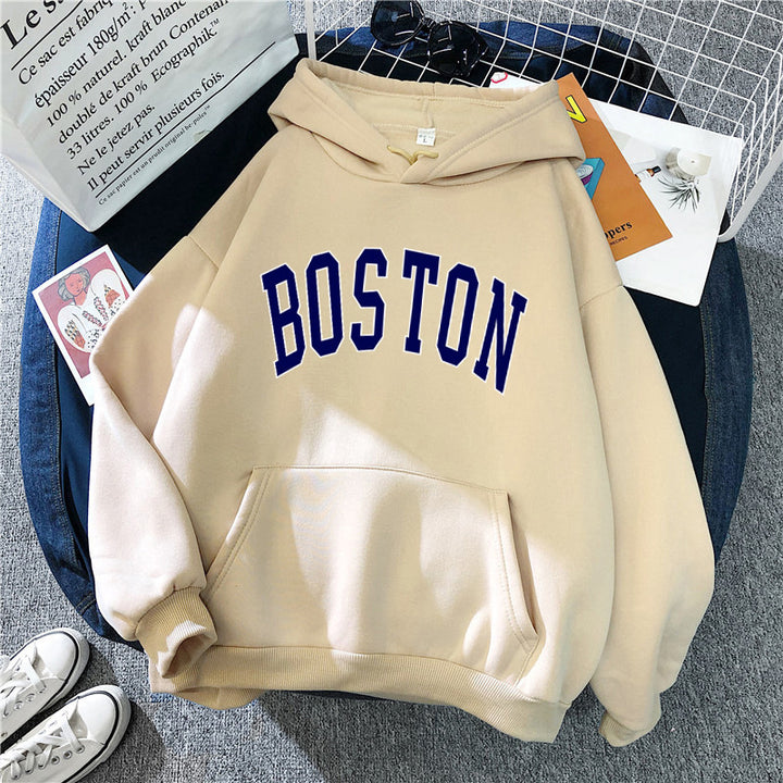 Dame hettegenser med klassisk Boston-print Skjora