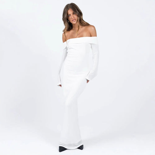 Dame Off-Shoulder Maxikjole med lange ermer og tettsittende snitt Skjora