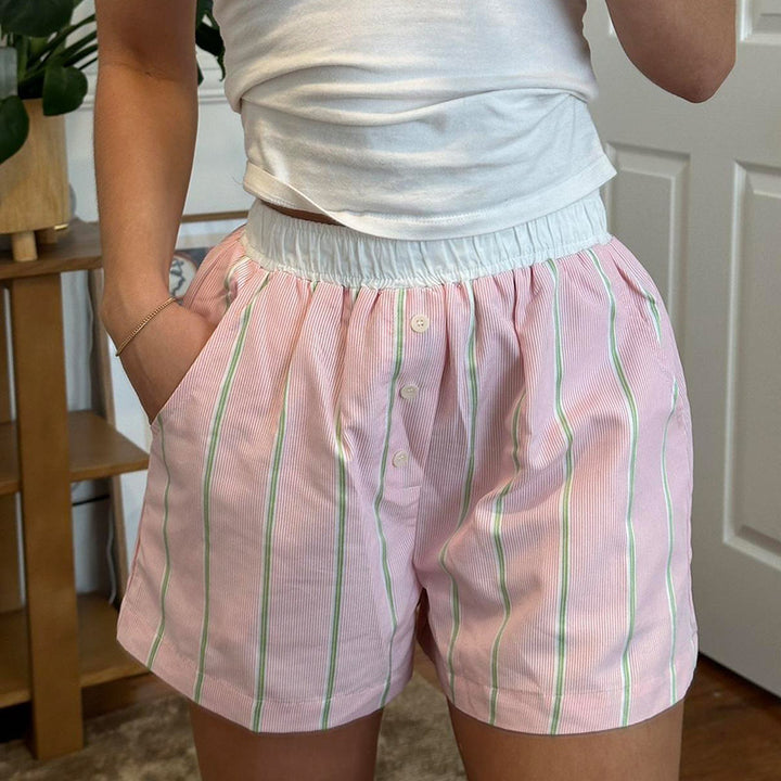Dame sove shorts med elastisk linning og dekorativ snor Skjora