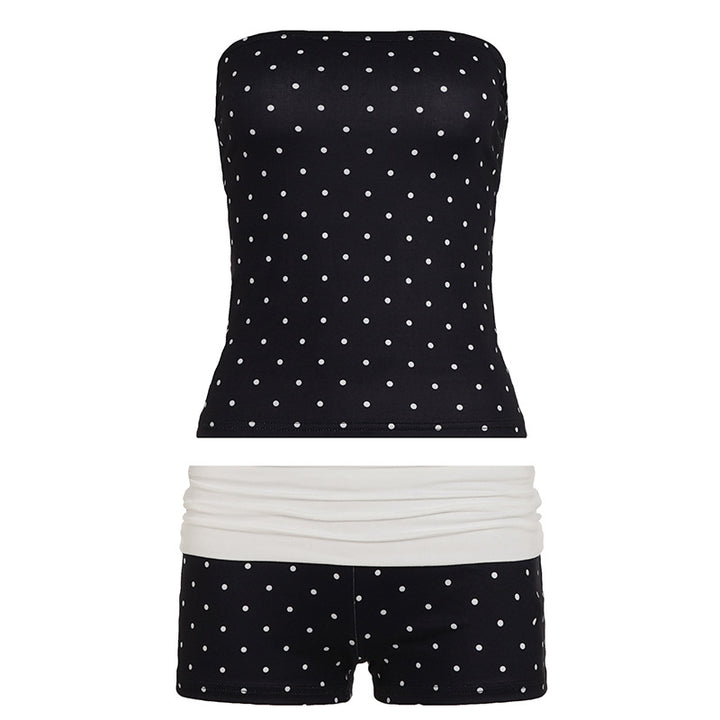 Damer Bandeau-badedrakt med prikkemønster og shorts Skjora