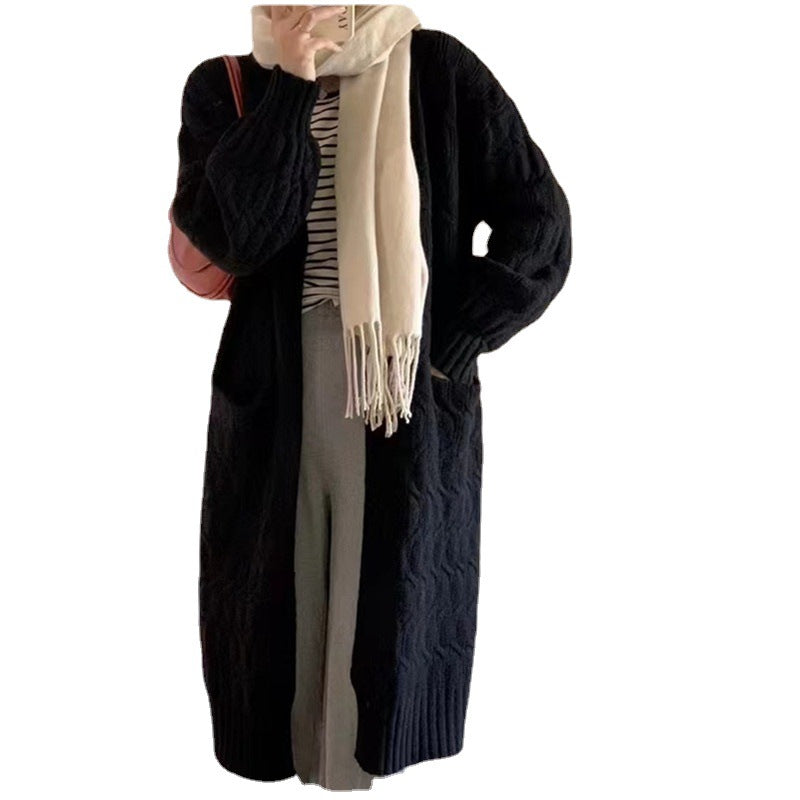 Kvinnelig chunky strikket cardigan med lommer og V-hals Skjora