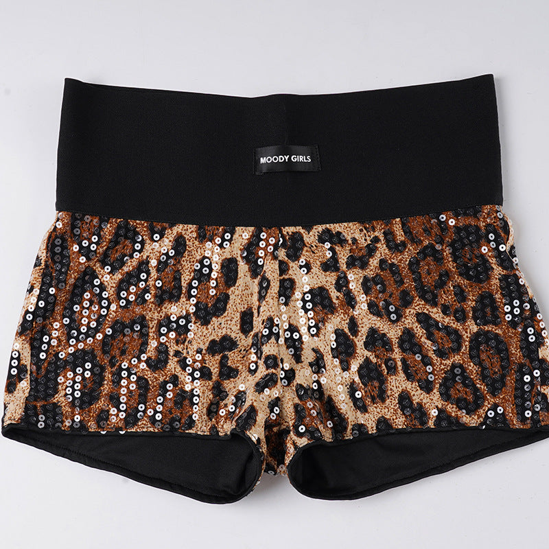Damer Glitrende Minikjole med Leopardmønster og Spaghettistropper Skjora