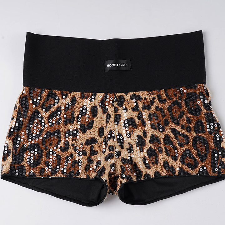 Damer Glitrende Minikjole med Leopardmønster og Spaghettistropper Skjora