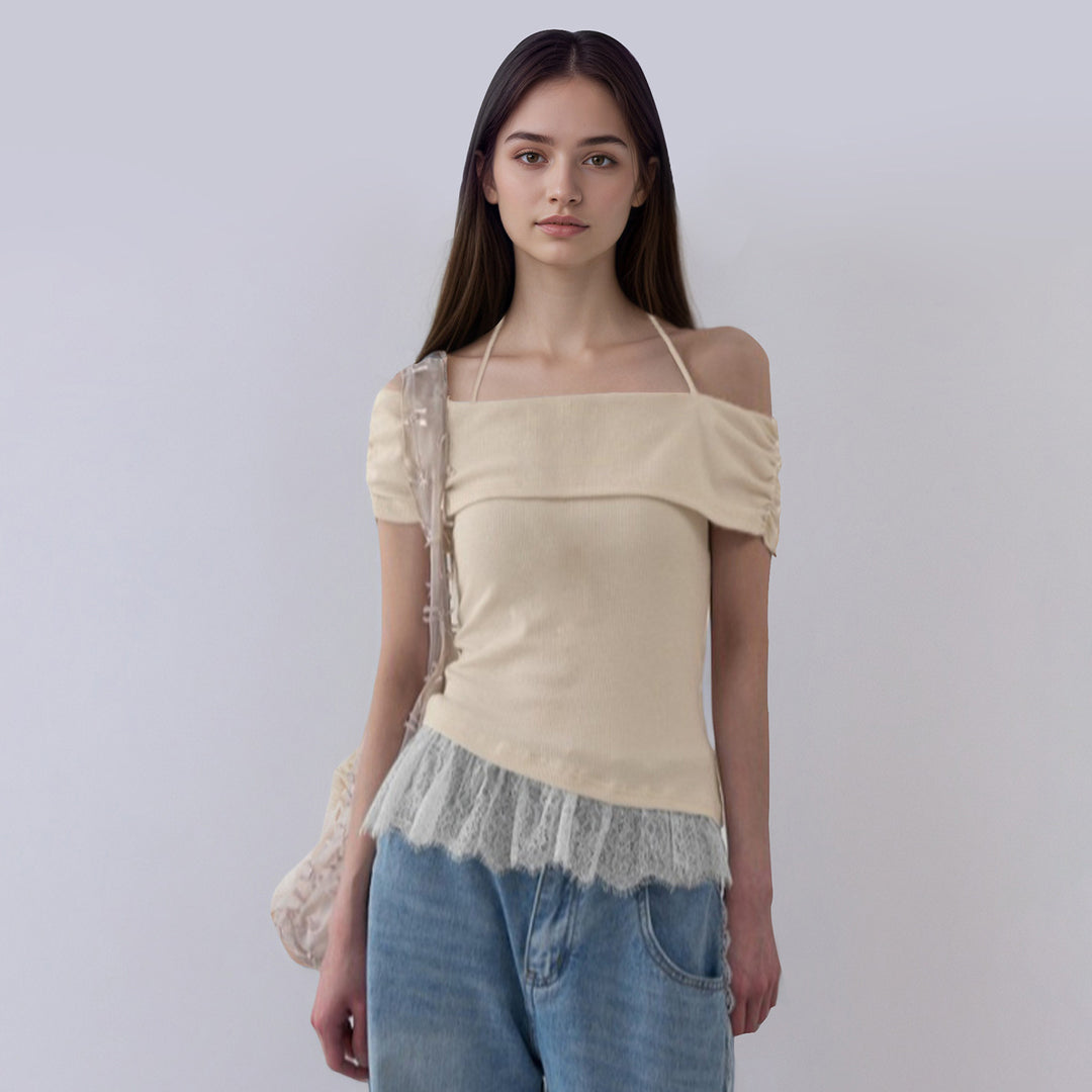 Dame Off-Shoulder topp med volangkant Skjora