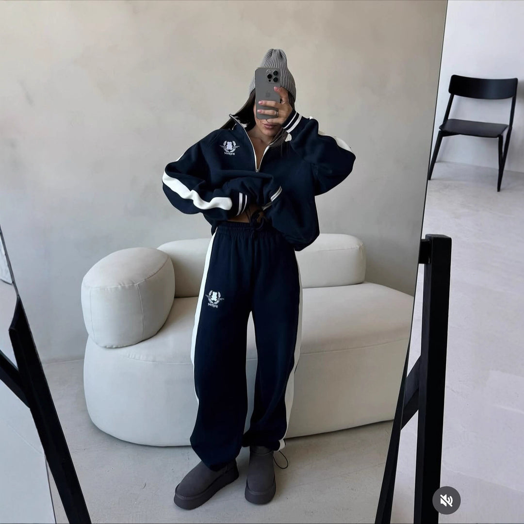 Kvinners sporty loungewear-sett med høyhalset glidelås og behagelige bukser Skjora