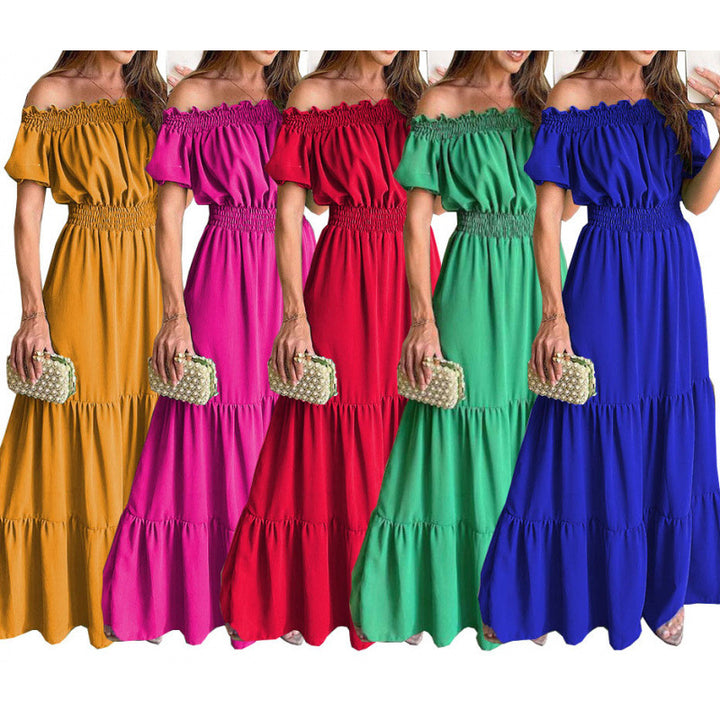 Dame Maxikjole med off-shoulder design og voluminøse ruffle detaljer Skjora