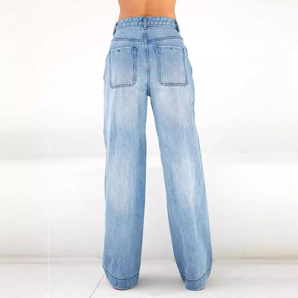 Dame vide jeans med høy midje og avslappet kutt Skjora