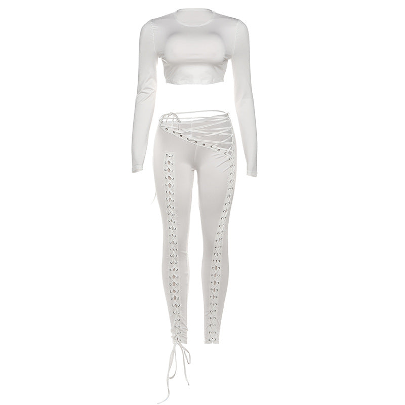 Ladies' Crop Top and High-Waisted Drawstring Leggings Skjora