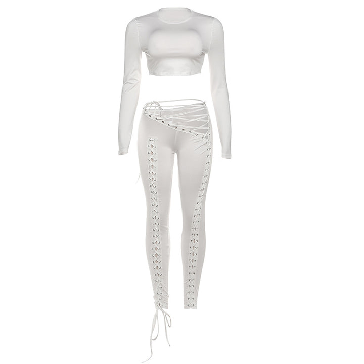 Ladies' Crop Top and High-Waisted Drawstring Leggings Skjora