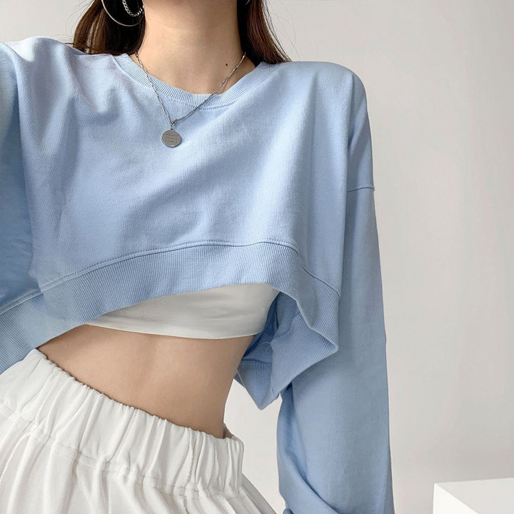 Kvinnes uformelle crop sweatshirt med løse ermer og trendy snitt